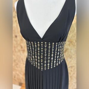 NWT Versace Black Pleated Gold Embellished Maxi Dress Gown Studded Corset Small